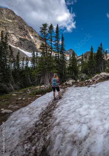 Backpacker entering the Valley near Blue lake Colorado