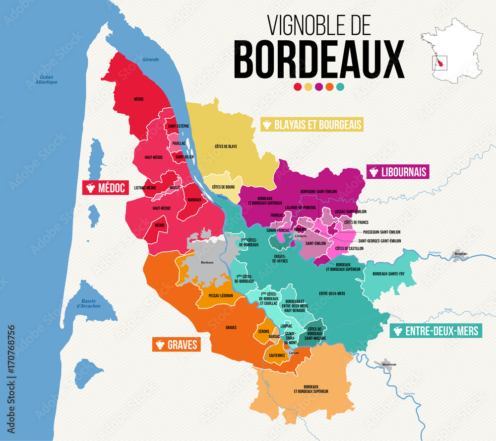 Carte Vignoble de Bordeaux Stock Vector | Adobe Stock