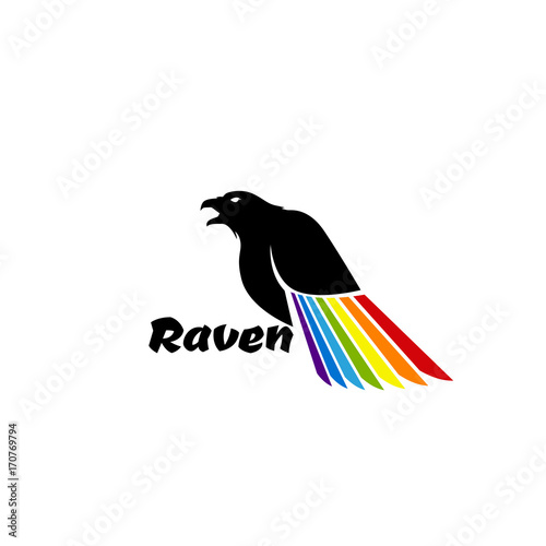 Logo black raven with colored wing