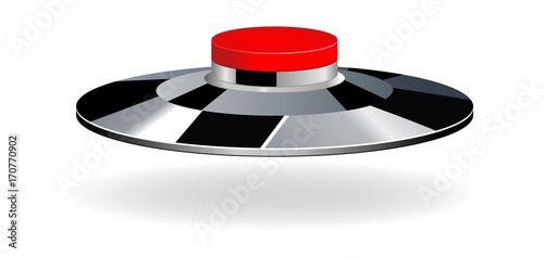 Red round button with metallic border