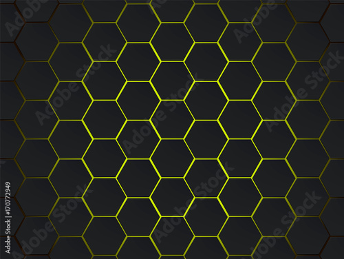 Dark gray and yellow hexagons modern geometrical vector abstract background. Polygon concept with modern efect for technology banner.