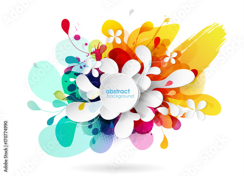 Abstract colored flower background with circles and brush strokes.