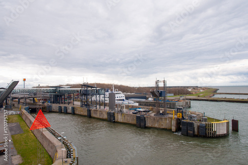 Ferry slip in Rodbyhavn in Denmark photo