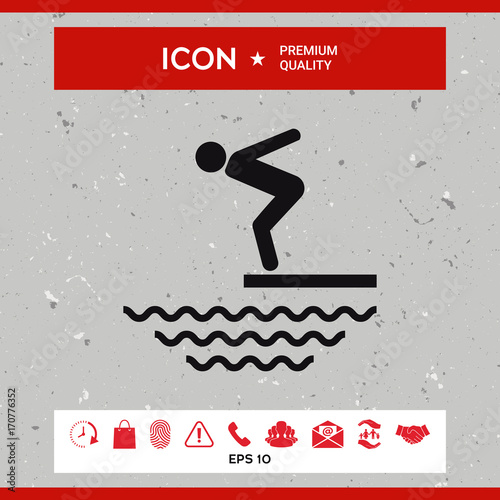 Swimmer on a springboard, Jumping into the water - icon