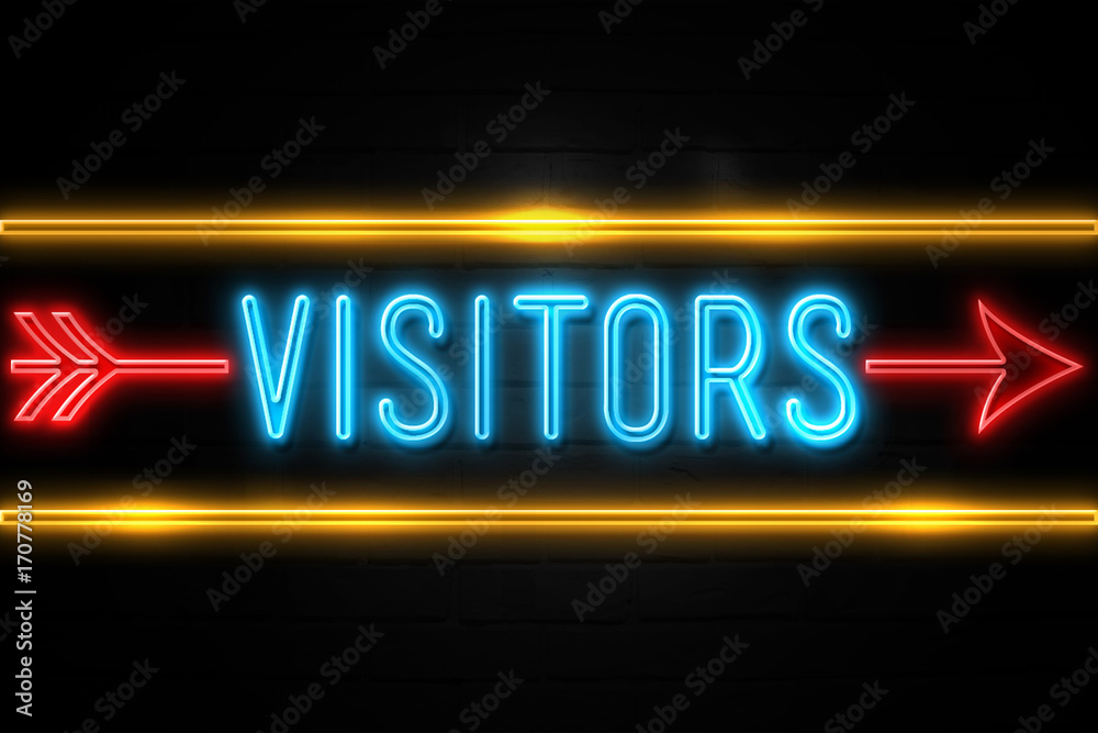 Visitors  - fluorescent Neon Sign on brickwall Front view