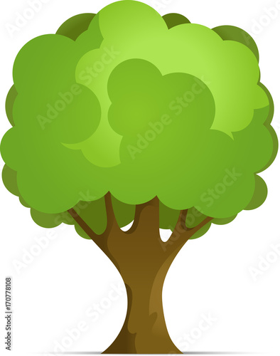 Cartoon Forest or Park Tree With Gradient Isolated on White Background. Vector Illustration with Shadow.