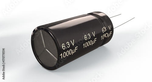 3D rendering - closeup electrolytic capacitor isolated on white background.