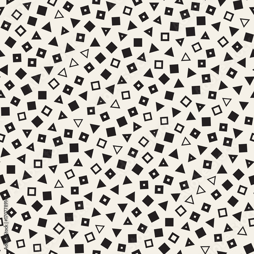 Seamless primitive jumble minimalism patterns. Randomly scattered geometric shapes. Abstract background design