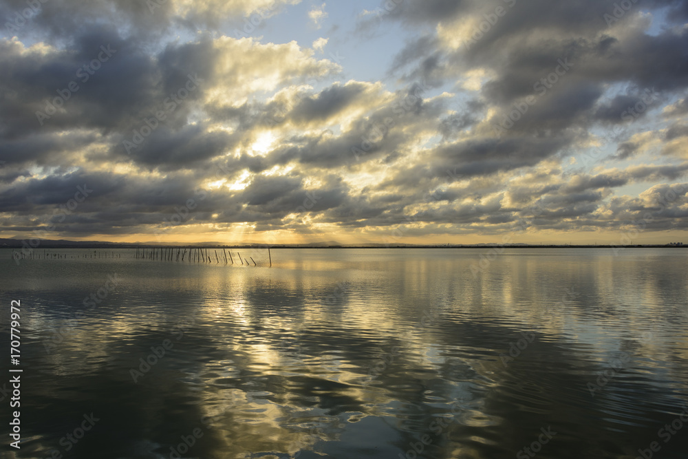 Sunset at the viewpoint of the Albufera of Valencia