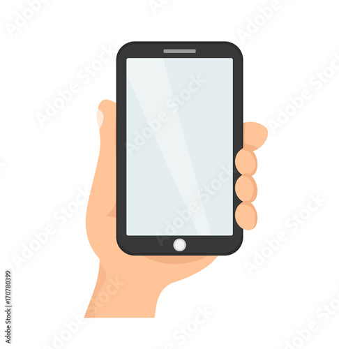 One hand holds smartphone.Vector modern style