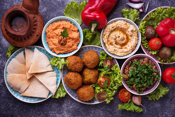 Selection of Middle eastern or Arabic dishes. 