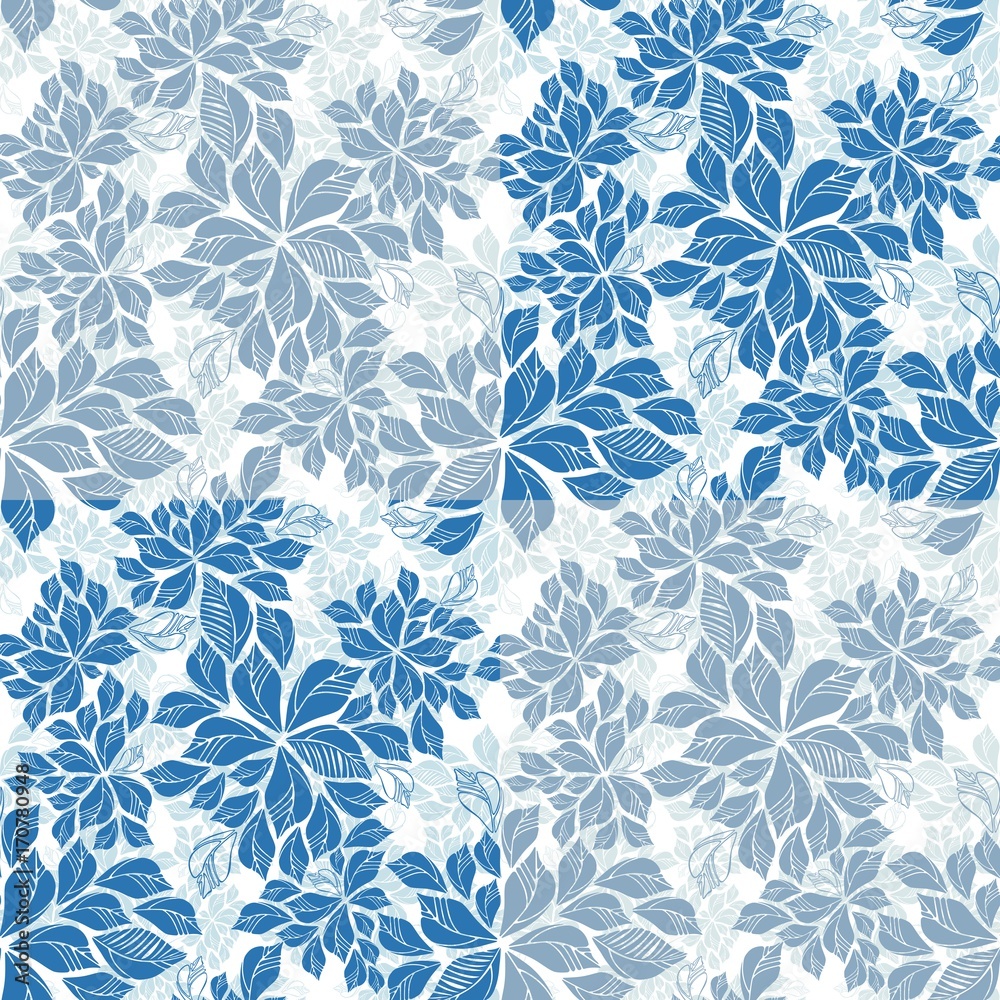 Obraz premium Blue Leafs Seamless Pattern
