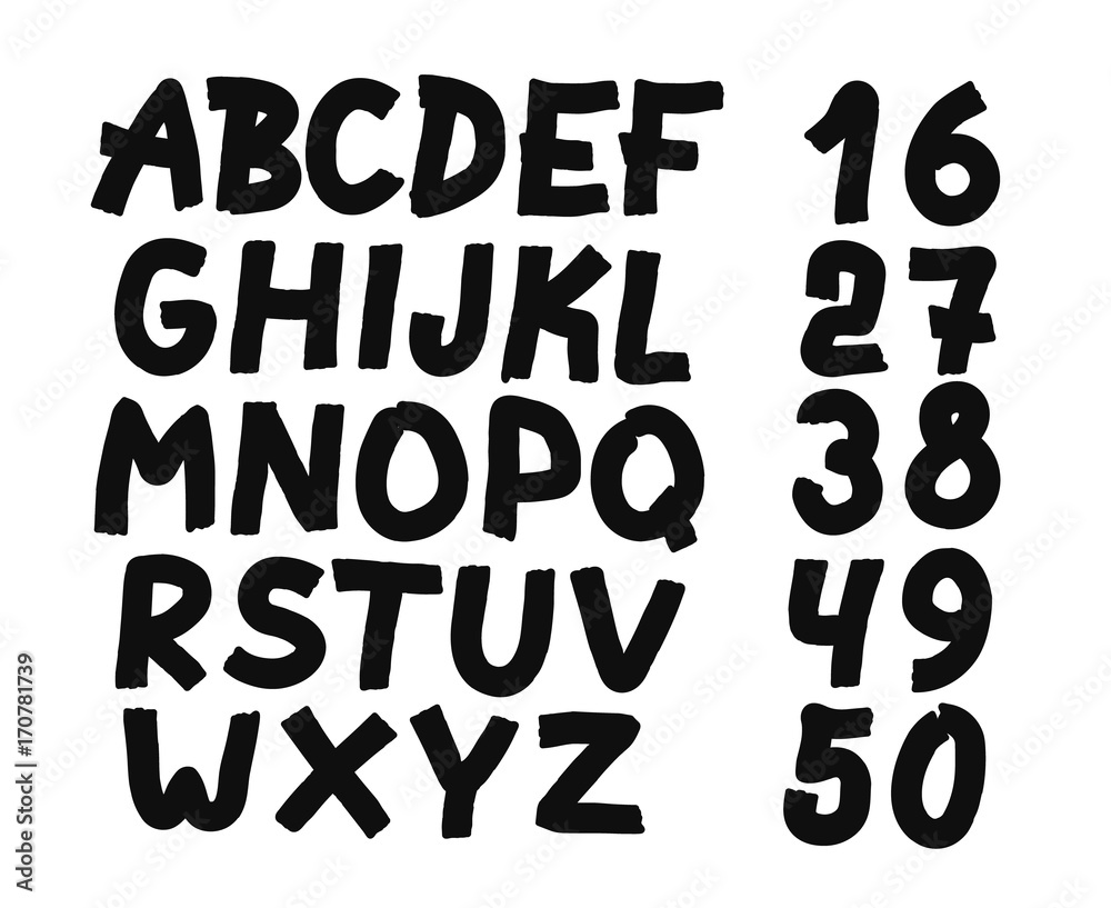 Hand drawn letters and numbers font