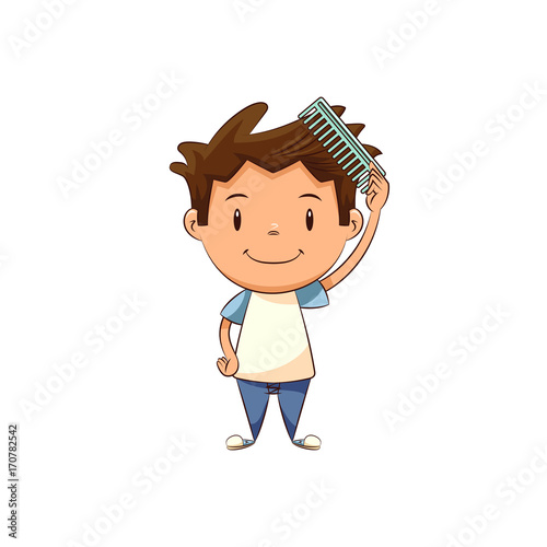 Child combing hair