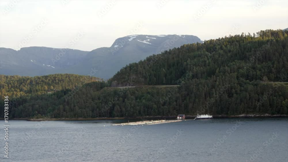 Salmon farm on Nordfjord, Norway Salmon farm on Nordfjord, Norway