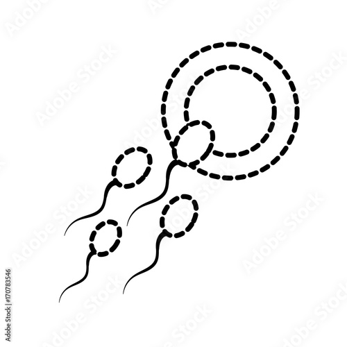 dotted shape ovum with spermatozoon to biology fertilizacion procreation vector illustration