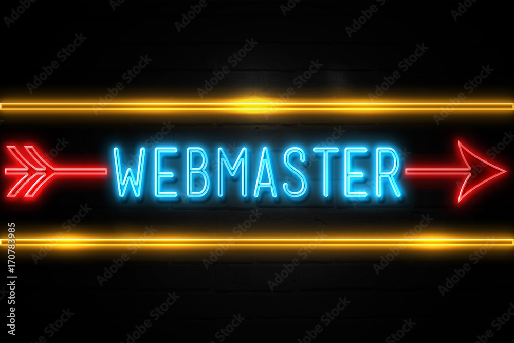 Webmaster  - fluorescent Neon Sign on brickwall Front view