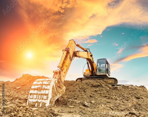 Fotografi excavator in construction site