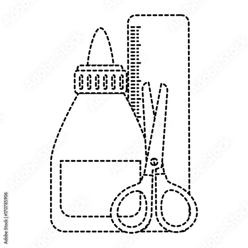 glue bottle with rule and scissors vector illustration design
