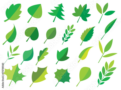 green Leaves icon set separated from white background,Vector illustration