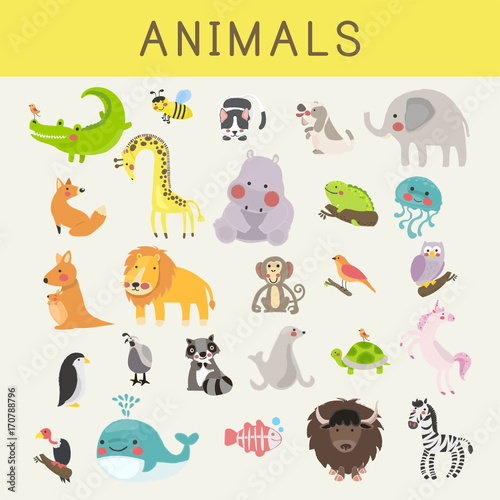 Illustration drawing style set of wildlife