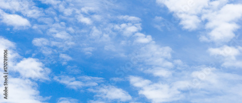 Panorama view of nice blue sky and cumulus clouds