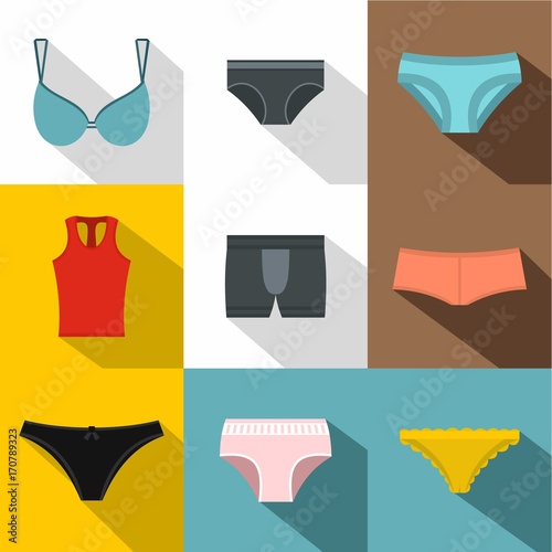 Underwear icon set, flat style