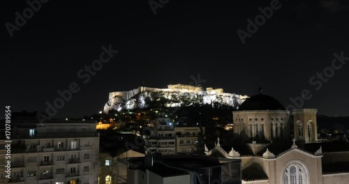 Athens Greece city night time lapse Parthenon Athenian Acropoli photo