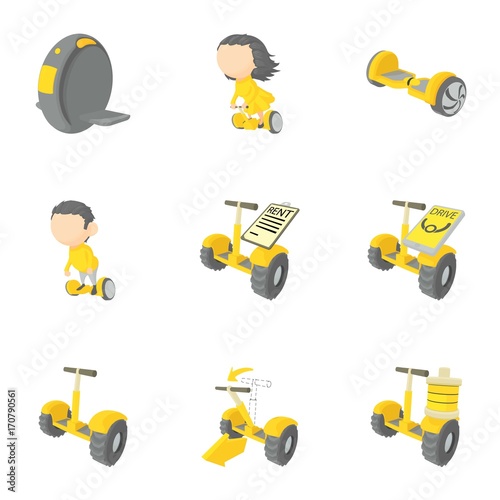 Segway icons set, cartoon style