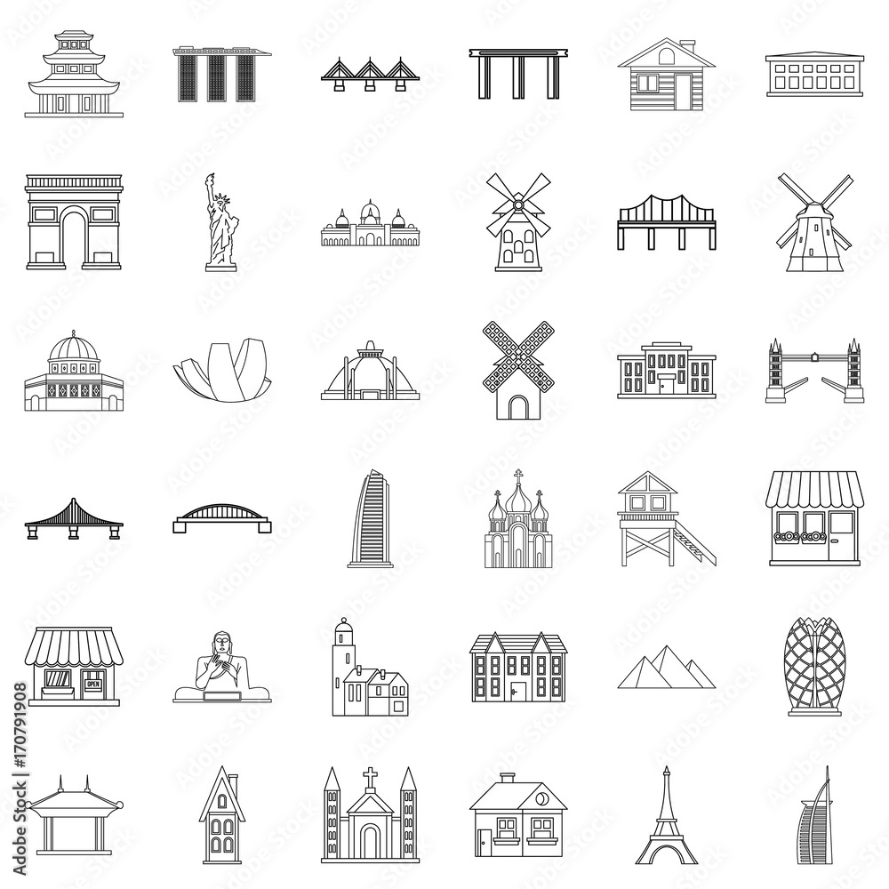 Statue icons set, outline style