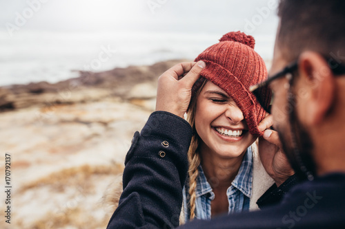 Couple enjoying themselves on a winter day