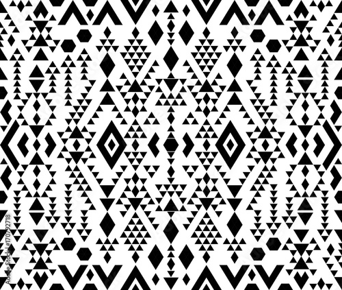 Ethnic pattern design. Seamless pattern. Navajo geometric print. Rustic decorative ornament. Abstract geometric pattern. Native American pattern. Black and white colors