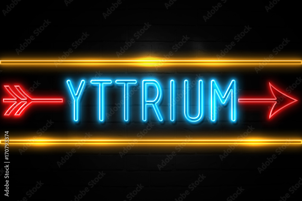 Yttrium  - fluorescent Neon Sign on brickwall Front view