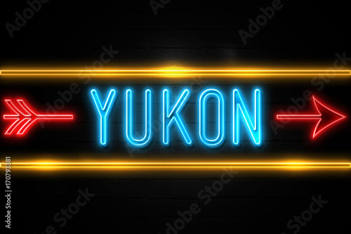 Yukon - fluorescent Neon Sign on brickwall Front view