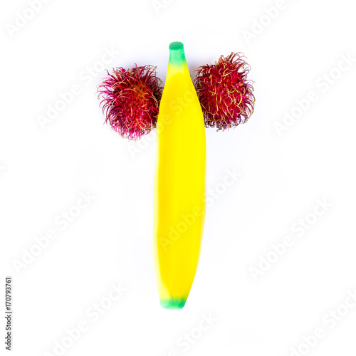 Isolated Banana with Rambutan Used for Demonstrating a Penis