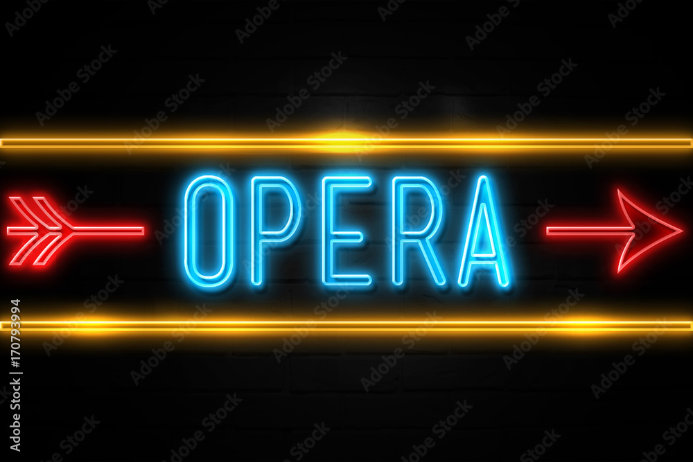 Opera  - fluorescent Neon Sign on brickwall Front view