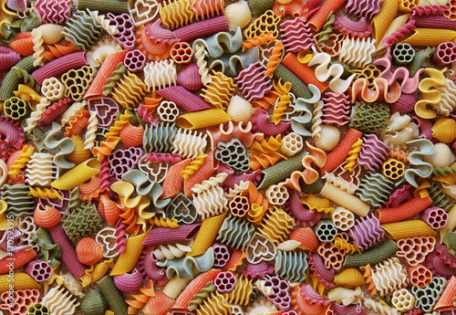 Colorful italian dry pasta/closeup background