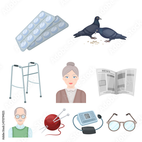 Armchair, slippers, tonometer and other attributes of old age.Old age set collection icons in cartoon style vector symbol stock illustration web.