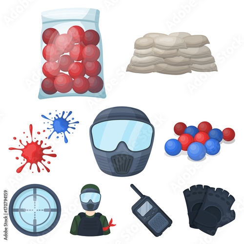 Marker for paintball, equipment, balls and other accessories for the game. Paintball single icon in cartoon style vector symbol stock illustration web. photo