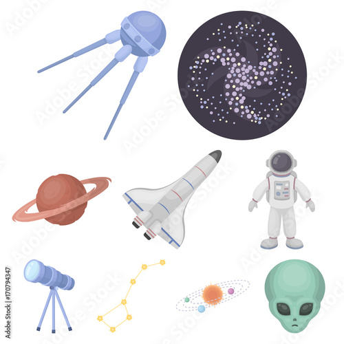Space set icons in cartoon style. Big collection of space vector symbol stock illustration