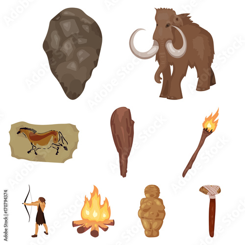 Stone age set icons in cartoon style. Big collection of stone age vector symbol stock illustration
