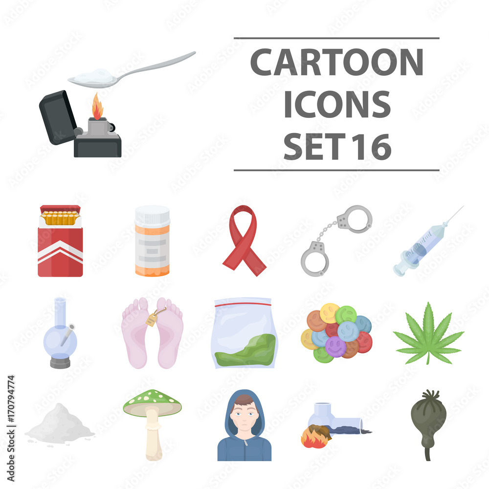 Drugs set icons in cartoon style. Big collection drugs vector symbol stock  illustration Stock Vector | Adobe Stock