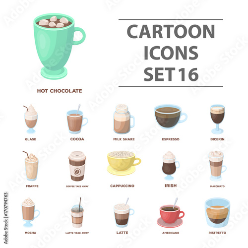 Different types of coffee. Different types of coffee. set collection icons in cartoon style vector symbol stock illustration web.
