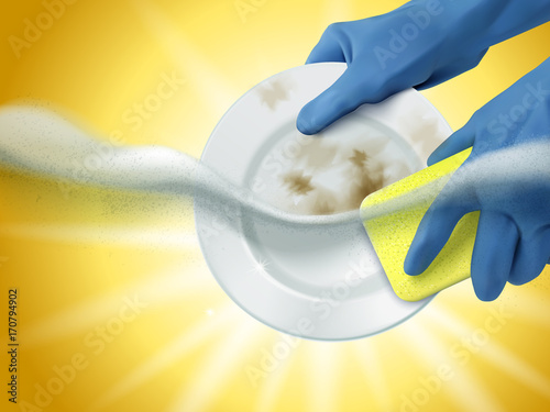 Dishwashing hands with dirty plates