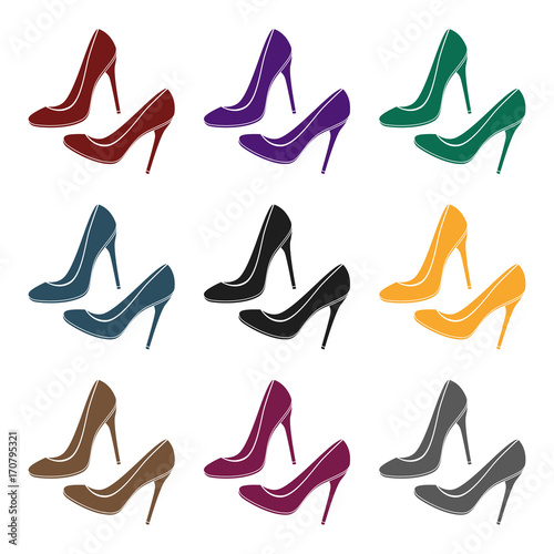 Shoes with stiletto heel icon in black style isolated on white background. France country symbol stock vector illustration.
