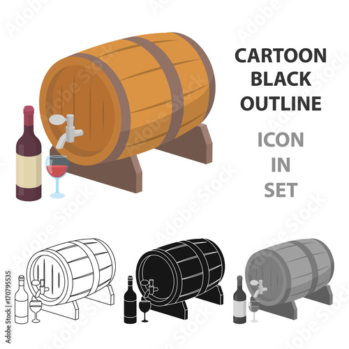 Wooden wine barrel icon in cartoon style isolated on white background. France country symbol stock vector illustration.