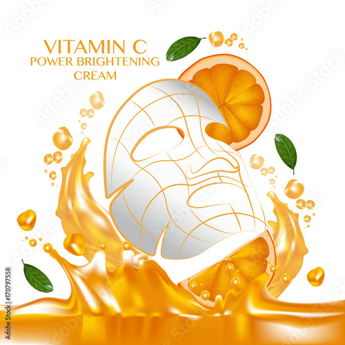 Mask sheet Orange fruit Vitamin Serum Moisture Skin Care Cosmetic.