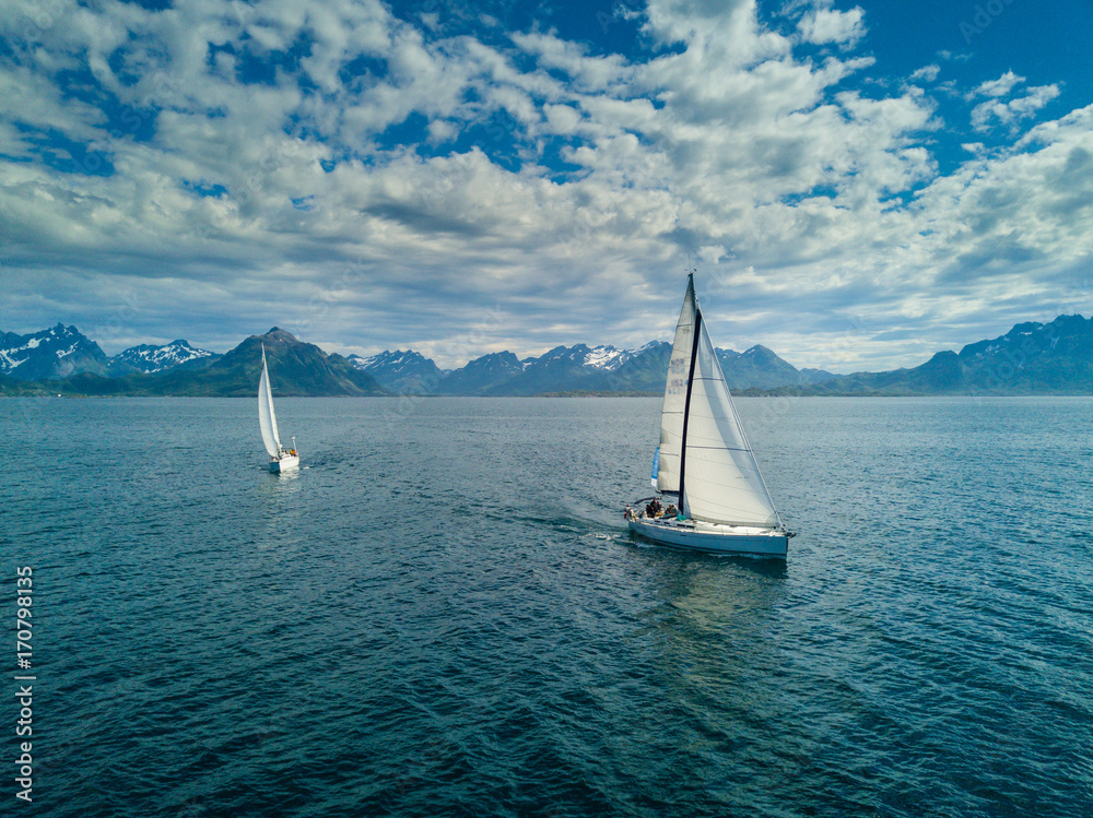 Aerial view of sailing yacht in Norway