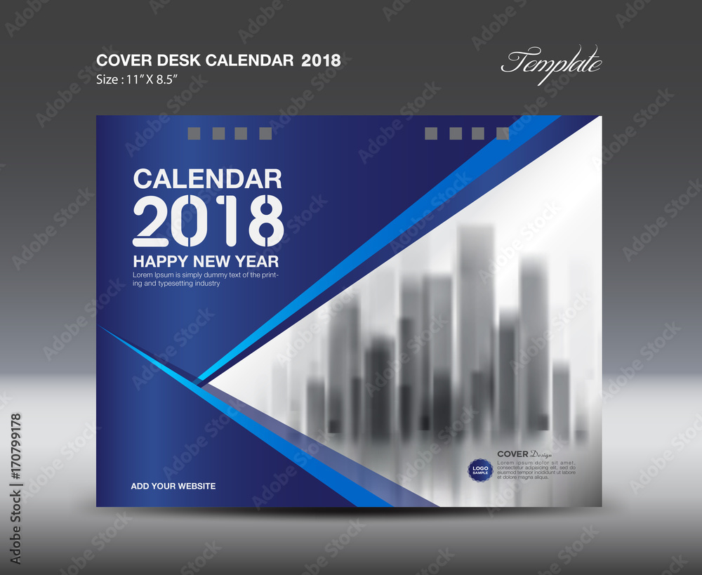 Blue Cover Desk Calendar 2018 Design Template polygon vector Blue Cover Desk Calendar 2018 Design Template polygon vector