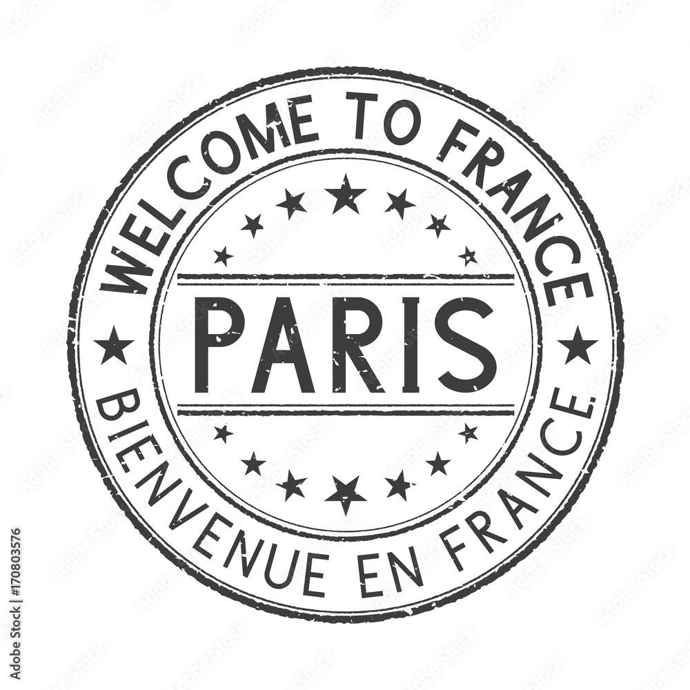 Fototapeta premium Touristic black stamp Welcome to Paris